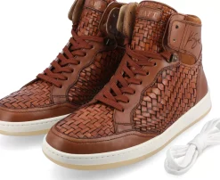 Rapido Brown Leather Sneakers - Brown Woven | Taft