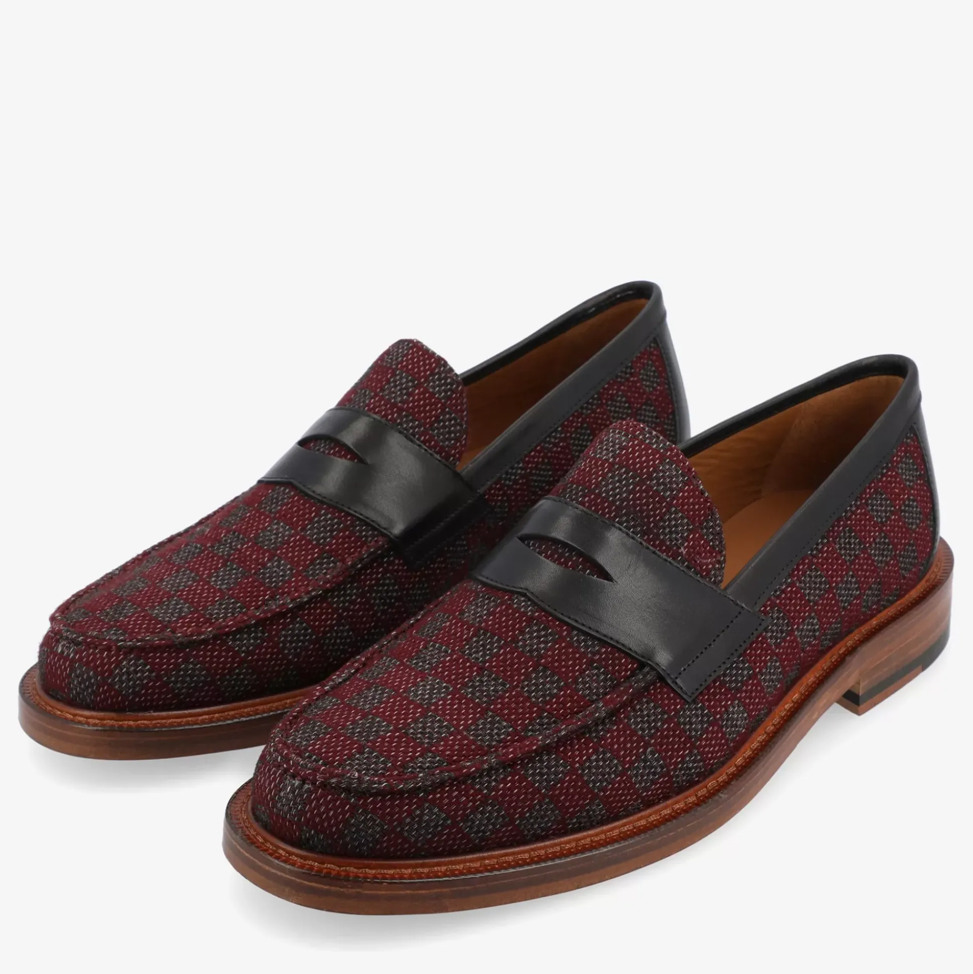 The Fitz Maroon Mens Loafers - Maroon Check | Taft
