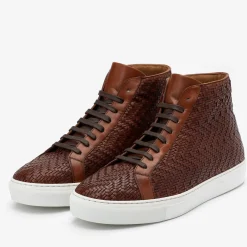 The Hightop Sneaker In Woven Brown Leather | Taft
