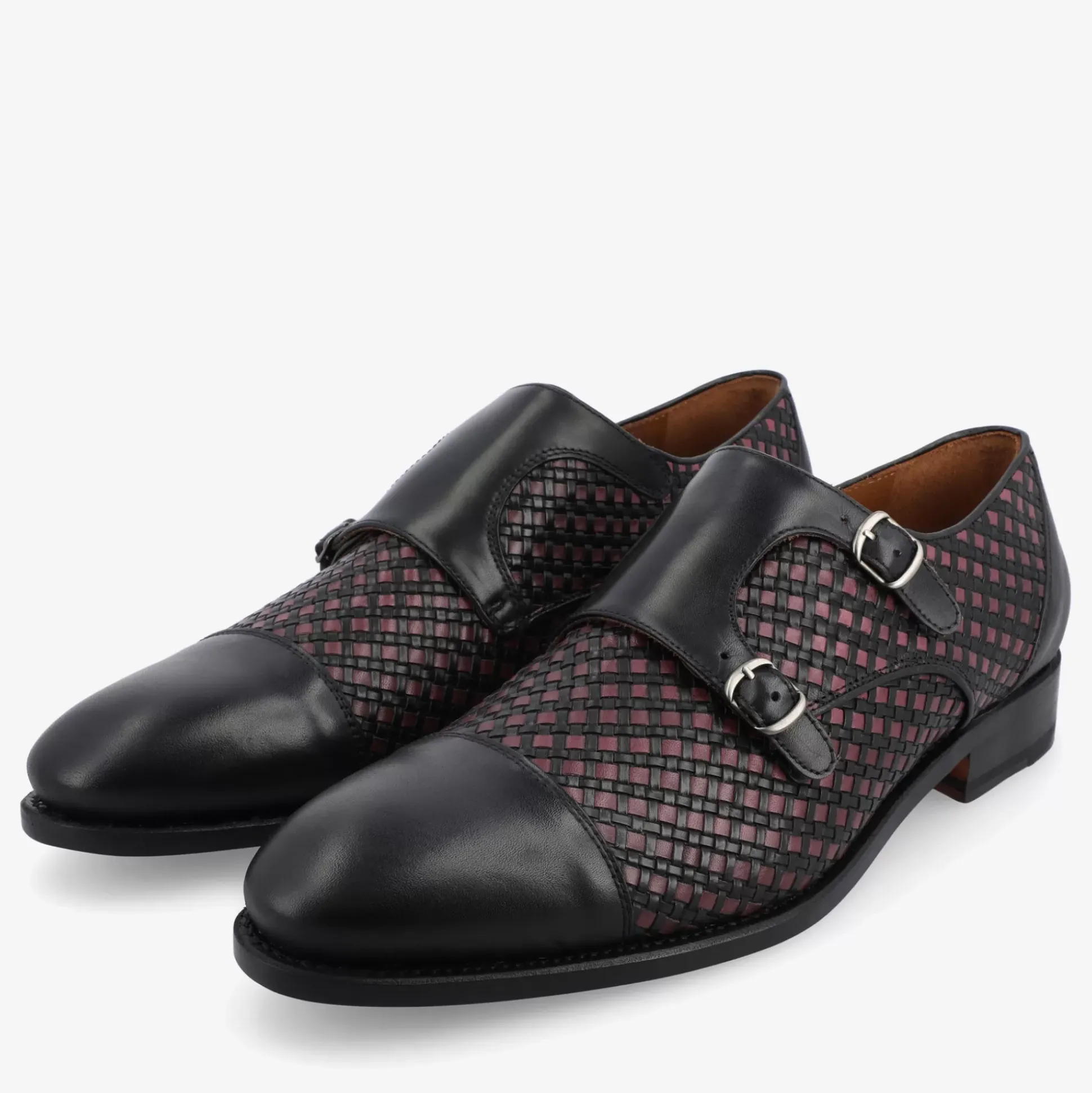 The Lucca Double Monk Strap Shoe In Black Woven | Taft