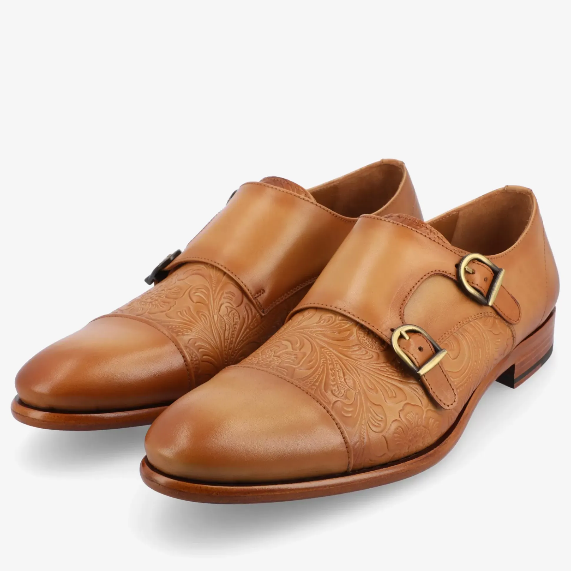 The Lucca Double Monk Strap Shoe In Honey Floral | Taft