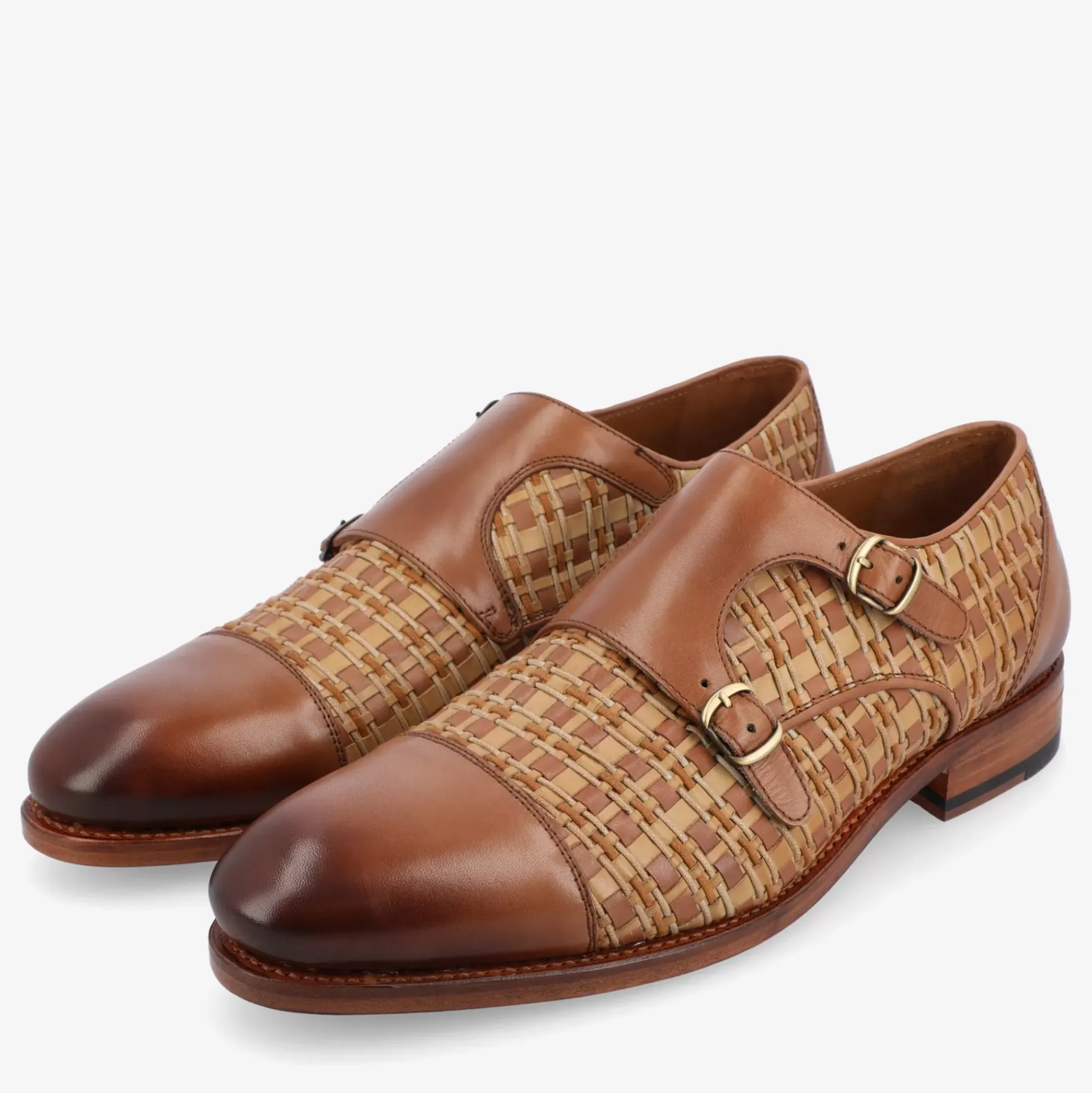 The Lucca Monk Strap Shoe In Brown Woven | Taft